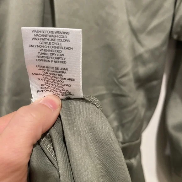 NWT French Connection Olive Green Shirt Dress Medium M Midi Belted Satin Career - Picture 11 of 11